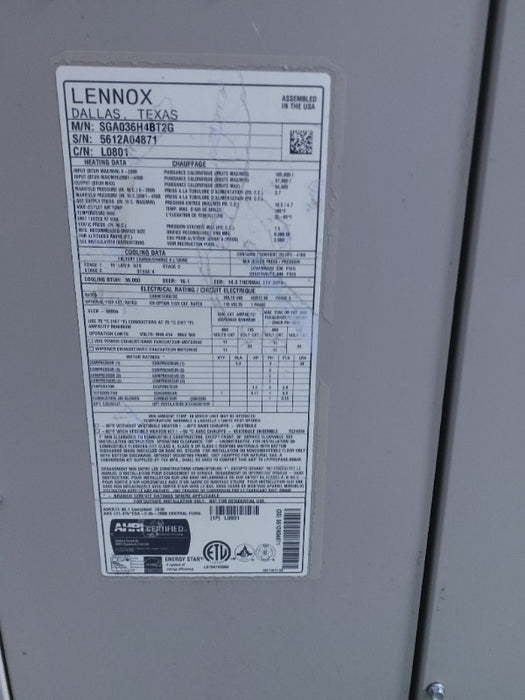 Lennox Rooftop HVAC Unit (1)  - Load #280228