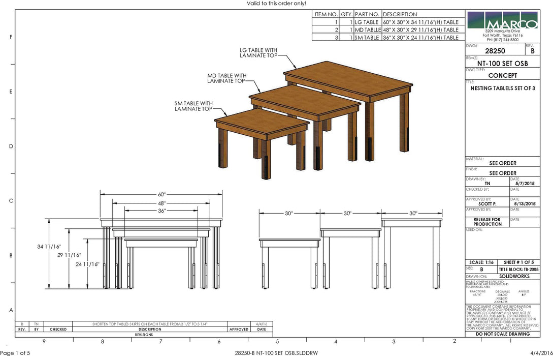 Marco Company, Model NT-136 Nesting Display Tables